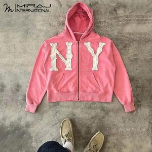 High Quality Heavyweight 100% Cotton Over Sized Acid Washed <b>Vintage</b> <b>French</b> Terry Distressed Embroidery Hoodies - Product Image 4