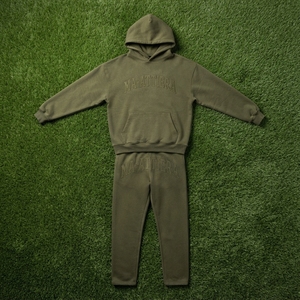 Ensemble de survêtement en molleton vert olive pour femme, sweat-shirt à capuche et pantalon de jogging, broderie ton sur ton, vêtements décontractés, vêtements de sport - Product Image 6