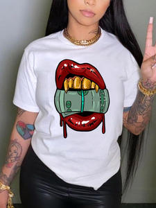 <span class=keywords><strong>24</strong></span> Phong Cách Mùa Hè Của Phụ Nữ T-Shirts Thời Trang Môi In Quá Khổ Áo Thun Giản Dị Tops Trắng Đen Cộng Với Kích Thước Phụ Nữ T Áo Sơ Mi - Product Image 2