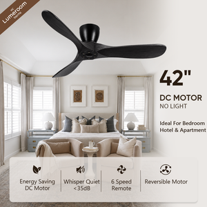 42 Inch Black <b>Ceiling</b> <b>Fan</b> Without Light <b>with</b> <b>Remote</b> <b>Control</b> Solid Wood Blades Low Profile Design for Bedroom Living Room - Product Image 1