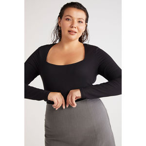 ETHIQUET Aadabb Blus Wanita Ukuran Besar Slim Fit Slim Cut Body-Hugging Kerah Kotak Lengan Panjang Ukuran Besar - Product Image 3