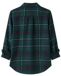 Camisa Oversize de Franela a Cuadros para Mujer, Verde Oscuro, Manga Larga, Casual, Suave, para Otoño e Invierno, Venta al por Mayor - Product Image 5