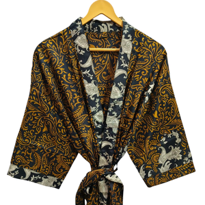 Robe de mariée Robe en soie légère pour femme Robe longue de nuit, Kimono Sari en soie recyclée vintage indienne à imprimé floral, - Product Image 1