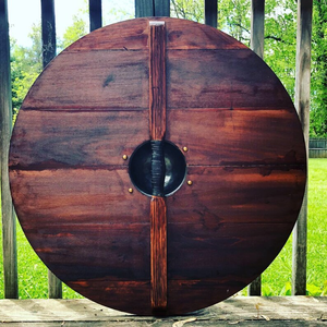 Bouclier Viking fin et léger avec bordure en cuir idéal pour les costumes Cosplay et les foires Shields. par calvin artisanat - Product Image 2