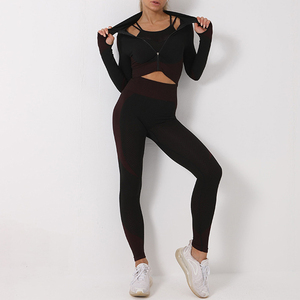 Conjunto de ropa deportiva de entrenamiento de gimnasio para mujer, 3 uds., ropa de yoga con decoración de cremallera, traje de entrenamiento, mallas de yoga para mujer Fitness - Product Image 1