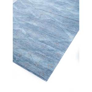 Tapis en laine et soie noué à la main Manchaha Lub-03 bleu, motif géométrique, rectangulaire, pour salon, chambre et couloir - Product Image 2