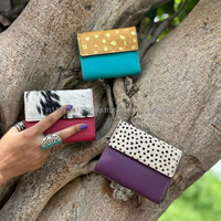 Dompet kecil tiga lipat kulit daur ulang buatan tangan baru untuk wanita tempat kartu kredit Mewah desainer kualitas tinggi dompet kulit sapi