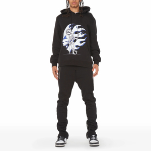 Ensembles de jogging en molleton de coton uni brodé sérigraphié sweat à capuche zippé pantalon évasé survêtement manteau d'hiver pour les grandes tailles - Product Image 1