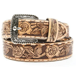 Stylish <b>Tooled</b> Floral Design 100% Full Grain Western <b>Leather</b> <b>Tooling</b> <b>Belt</b> for Unisex with Silver Finish Floral Buckle Set - Product Image 4