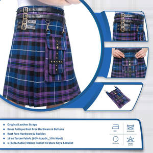 Kilt hybride utilitaire en tartan écossais ajustable de 16 oz pour hommes avec poche avant amovible – Le fierté de l'Écosse - Product Image 6