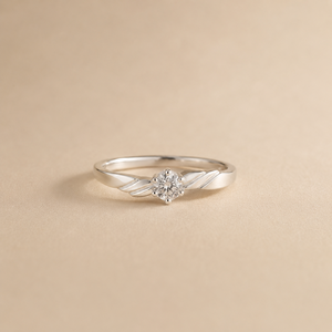 Princess Cut Leaf Twist Solitaire <b>Ring</b> in Rhodium Plated 10k Gold - Product Image 2