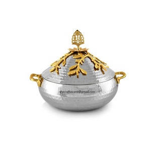 Casserole en acier martelé or de haute qualité avec couvercle serveur de nourriture Hotpot en métal personnalisé fait à la main moderne pour les cuisines de l'Inde - Product Image 5