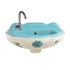 Ligne d'or couleur blanche support de sol moderne Rectangle céramique deux pièces salle de bain lavabo sur pied évier - Product Image 2