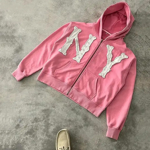 Personnalisé 500 Gsm Acid Wash Distressed Broderie Hoodies Hommes Applique Distressed Patch Broderie Hoodies basics 2025 - Product Image 5