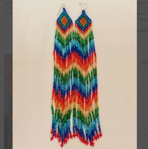 Arco Iris Guerrero Diosa Dorada Con Cuentas Par Largo De Pendientes - Product Image 1