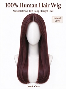Perruque 100% cheveux humains, longue et droite, brune naturelle, aspect soyeux et naturel, idéale pour un usage quotidien - Product Image 3