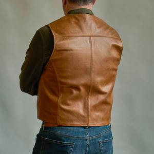 Mens Tan Leather Woolen Breathable Winter Mandarin Collar Western Vest Vintage Cowboy Style Lapel <b>Waistcoat</b> Rancher Apparel - Product Image 3