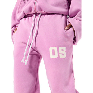 Ensemble de survêtement décontracté 2 pièces pour femme : crop top en coton personnalisé, pantalon de jogging et sweat à capuche, motif uni, coupe ample - Product Image 3