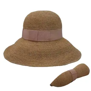 High Quality Fashion Summer Beach Wide Brim Crochet Raffia Straw Hat For Women