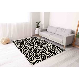 Tapis abstrait noir et blanc : motif minimaliste moderne, tapis doux non tissé - Product Image 5