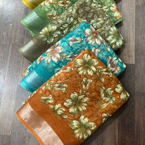 Sari estampado Lilen Tela suave de la mejor calidad Estilo moderno Sari estampado con blusa Fiesta de bodas sin peso y Diwali Adecuado - Product Image 1