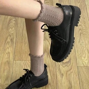 6 pares de medias de punto de longitud media para mujer Otoño Invierno lindo de moda Lolita calcetines cortos con volantes de encaje versátil - Product Image 4