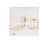 Salle de bain standard Look moderne verre et métal doré accessoires de salle de bain porte-savon distributeur de lavage des mains ensemble de porte-pâte à dents