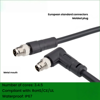 Conector de Aviación Industrial M8 Blindado, Moldeado, Recto y en Ángulo, de 3, 4 y 5 Pines, Código B, Puerto Metálico, Impermeable, con Arnés de Cableado