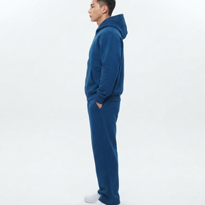 Ensemble de survêtement bleu à capuche pour homme OEM – Sweat-shirt zippé et pantalon décontracté en coton et polyester respirant, coupe régulière, idéal pour l'automne - Product Image 6