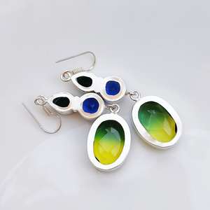 Boucles d'oreilles en tourmaline bicolore multi-pierres, plaquées argent, boucles d'oreilles en cristal, bijoux bohèmes faits à la main, cadeau pour elle - Product Image 2