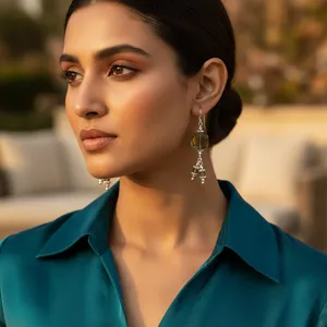 Boucles d'oreilles en argent 925 avec pierre précieuse verte, plaqué or, or rose, diamant, perle comme pierres principales, pour mariage, fête, bijoux chrétiens - Product Image 2