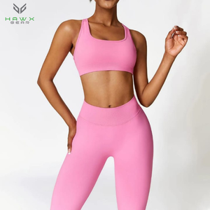 Logo personnalisé femmes Gym Fitness 2 pièces séchage rapide respirant Yoga ensemble taille haute leggings dos croisé Sport soutien-gorge pour le sport - Product Image 2