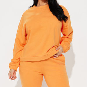 Conjunto de chándal de dos piezas para mujer con sudadera naranja de secado rápido y joggers de lana, traje elegante para entrenamiento o ropa de salón - Product Image 6