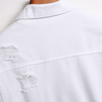 Veste pour homme Vente en gros Vêtement d'extérieur unisexe Automne Col montant enduit Blanc Premium Veste en jean déchirée Haut pour homme OEM