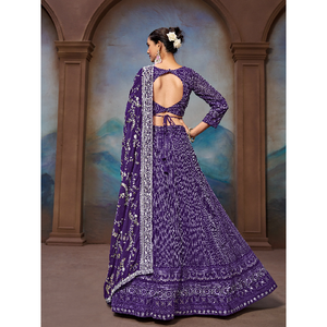 Traje de Novia Lucknowi de Georgette Morado, Lehenga Choli - Product Image 5