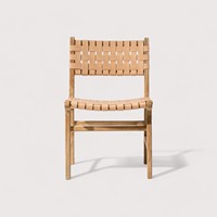Chaise de salle à manger de luxe en teck avec assise en cuir, dossier artisanal, style européen moderne, pour usage extérieur, salle de sport, école, entrepôt, maison, bar