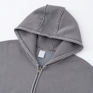 Sweat à capuche unisexe personnalisé à double fermeture éclair, coupe courte, délavé à l'acide, 100% coton, hiver, coupe oversize, épais, style vintage streetwear - Product Image 5