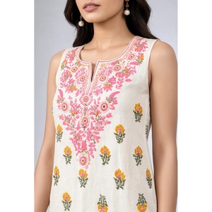 Camiseta sin Mangas Elegante para Mujer, Blanca, de Algodón Popelín, con Estampado Floral Bordado, de Secado Rápido, para Verano - Product Image 2