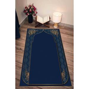 Alfombra de Oración Azul con Diseño Islámico Dorado, Alfombra Impresa Lavable a Máquina, con Pelo Suave - Product Image 2