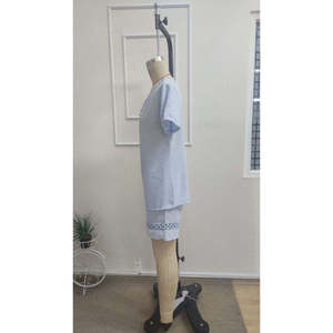 Conjunto de Dos Piezas para Mujer, Blusa de Manga Corta con Cuello en V y Pantalones Cortos, 37651 - Azul - Product Image 6