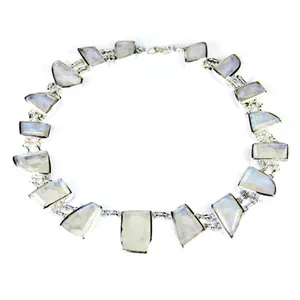 Collar de Plata 925 con Piedra Lunar, Joyería de Estilo Religioso para Mujer con Zafiro, Granate, Turquesa, Coral, Concha y Cuarzo - Product Image 1