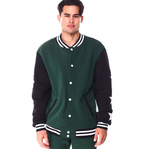 เสื้อแจ็กเก็ตเบสบอลสีดำแขนทีมมหาวิทยาลัยเลตเทอร์แมนแฟชั่นผู้ชายปกตั้ง - Product Image 5