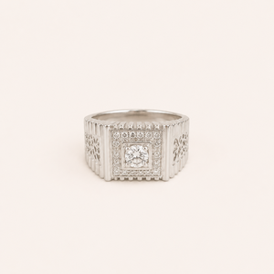 Bague signet pour homme en platine, coupe princesse, plaquée rhodium, bijoux fins géométriques - Product Image 5
