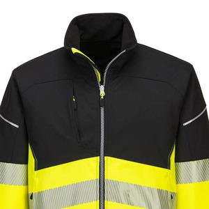 <b>Men</b> High Visibility Reflective Work <b>Jacket</b> Polyester Windproof Breathable Safety Wear Black <b>Yellow</b> Striped Design - Product Image 3