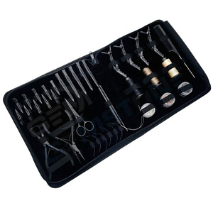 Kit d'outils pour extensions capillaires en acier inoxydable noir mat, comprenant pince à micro-perles, aiguilles à boucle de traction, crochets et pinces de sectionnement type bec de canard - Product Image 1