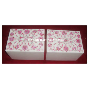 Boîtes rectangulaires en marbre blanc de qualité supérieure avec incrustations de nacre et motif floral rose, pour le rangement de bijoux et les cadeaux - Product Image 1