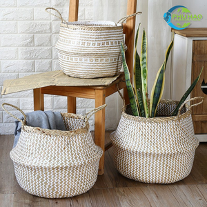 PANIERS DE VENTRE EN MER DE MER DU Vietnam avec poignées Panier fait main écologique pour fruits frais, plantes, organisateur de blanchisserie Artisanat - Product Image 4