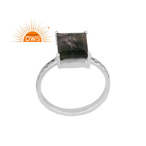 Créateur fait main argent sterling oxydé mousse verte naturelle agate pierre précieuse conception carrée bague empilable fabricant de bijoux - Product Image 1
