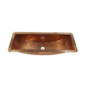 Évier de cuisine en cuivre martelé rectangulaire, fait à la main, en cuivre antique, évier martelé en gros, évier de cuisine à cuve unique. - Product Image 3