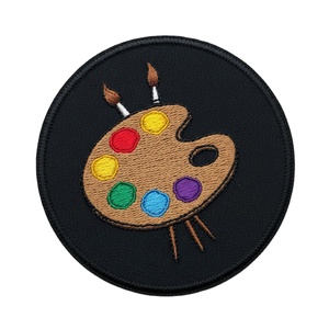 Parche bordado redondo termoadhesivo con diseño de paleta de pintor, personalizado al por mayor, para chaquetas, accesorio para coser en prendas, a granel - Product Image 1